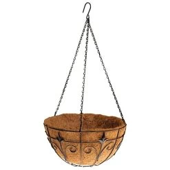 Wire Hanging Basket Fleur De Lis Coco Liner And Chain 14in Diam