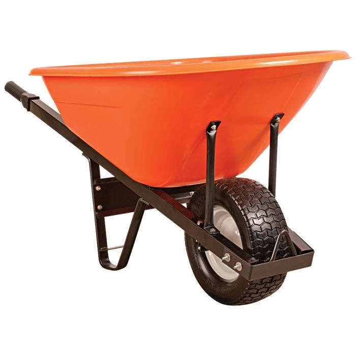 Leonard 8-Cubic-Foot Orange Poly Tray Wheelbarrow With Steel Handles And Flat Free Tires 1 Leonard 8-Cubic-Foot Orange Poly Tray Wheelbarrow With Steel Handles And Flat Free Tires